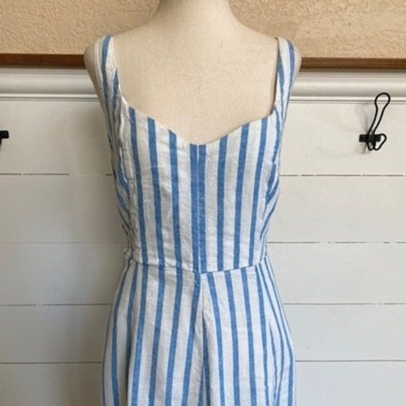 Old Navy Fit & Flare Sleeveless Linen Blend Blue White Stripe Midi Dress: L EUC - Picture 9 of 13